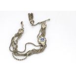 A continental white metal and enamel fob chain, the five strand fob with enamel, engraved white