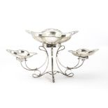 An Edwardian silver sweetmeat stand by James Dixon & Sons, having three quatrefoil pierced rim