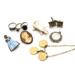 A small quantity of gold and silver gem set jewellery, including an 18ct gold sapphire and diamond