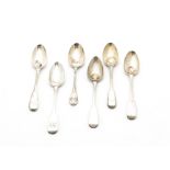A collection of George III and later silver teaspoons, fiddle pattern, fiddle and thread pattern,
