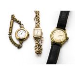 An Art Deco style Binesa 18ct gold cased lady's wristwatch, on a 9ct gold bracelet, together with an