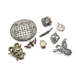 A collection of costume jewellery, including a Scottish granite inlaid Maltese cross brooch, a