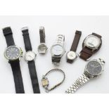 Nine 1950s and later wristwatches, including a large Seiko automatic, a large Citizen Eco Drive