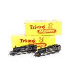 A pair of Tri-ang TT Gauge T99 BR black 2-6-2 Tank Locomotive, both with solid spoked wheels, one