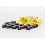 Tri-ang TT Gauge BR maroon Suburban Coaches with 'square' windows, T80 Composite (3) and T81 Brake/