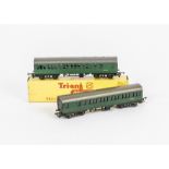 Tri-ang TT Gauge BR green Suburban Coaches with 'square' windows, T131 Brake/2nd, two, one in