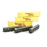 Tri-ang TT Gauge T190 T136 and T137 BR green 3-Car Diesel Railcar DMU, in original individual boxes,