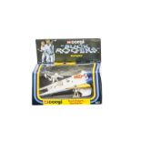 A Corgi Toys 647 Buck Rogers Starfighter, white/blue, yellow wings, Wilma Deering and Twiki figures,