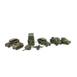 Military Dinky Toys, 152a Light Tank, 162 18 Pounder Field Gun Set, 151b 6-wheel Covered Wagon, 152b