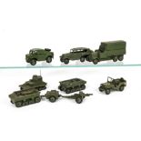 Military Dinky Toys, 153a Jeep, 152a Light Tank, 162 18 Pounder Field Gun Set, 151b 6-wheel