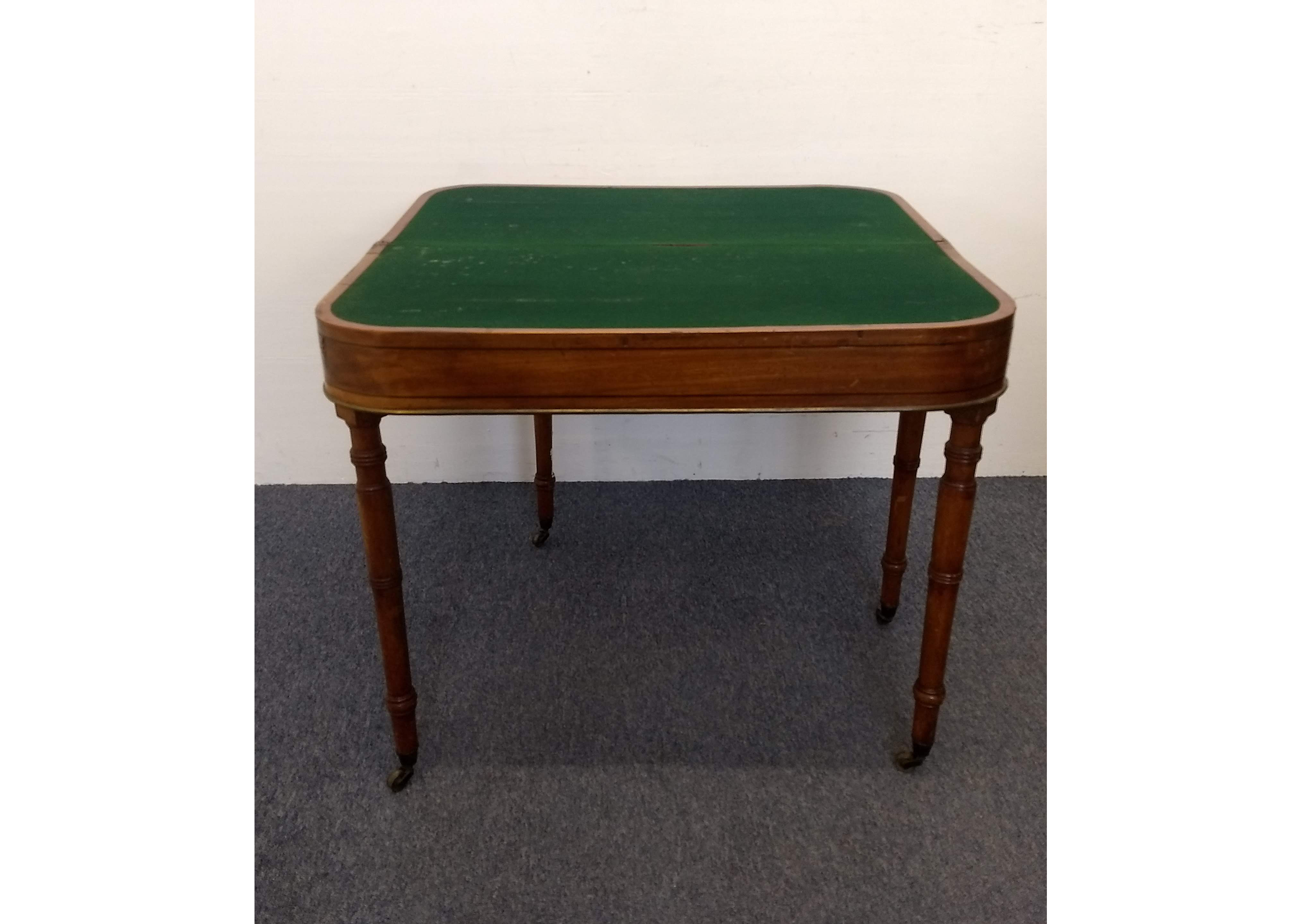 A Georgian mahogany card table, satinwood inlay, ebony stringing and brass edging, hinged top - Image 2 of 2