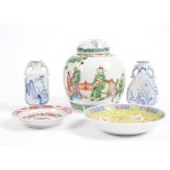 A collection of 20th Century Chinese and Japanese porcelain, including a ginger jar, saucers,