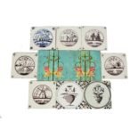 A mixed collection of 19th Century and later tiles, including Delft examples in blue and