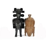 A obsidian Mexican Mayan style figure, 34.5 cm tall; together with a modern African mask, 27 cm (2)