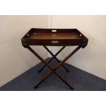 A 19th Century mahogany and brass bound butler's tray and stand, 78 cm x 53 cm x 90 cm