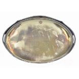 Two silver plated twin-handled oval trays, each wide pierced sides, gadrooned shaped rims, 62 cm