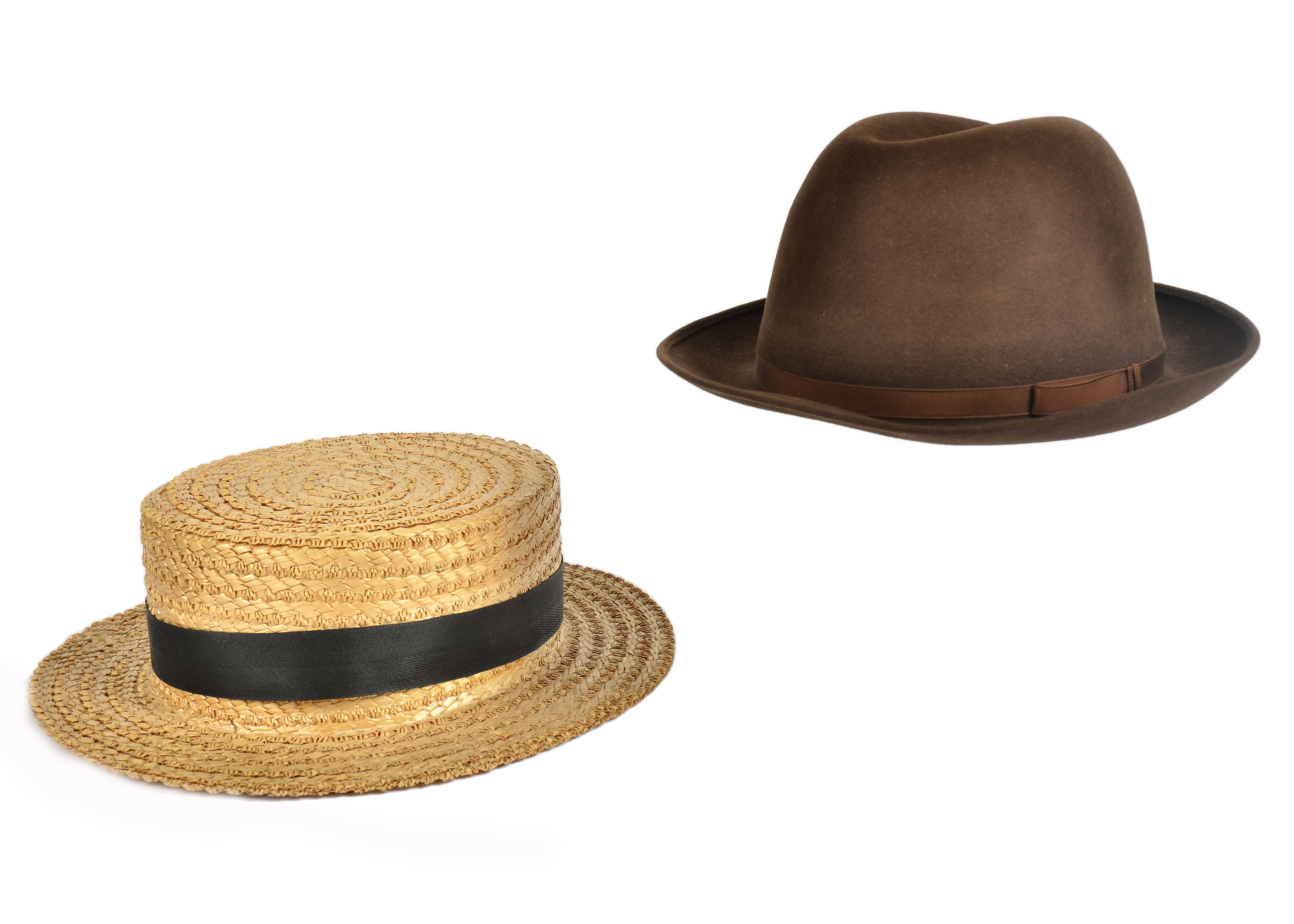 Two 20th Century gentleman's hats, a brown felt trilby hat made by Gieves & Hawkes, 54 cm