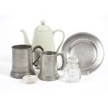 A miscellaneous collection, including a pair of 19th Century glass decanters, ovoid bodies, circular