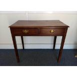 A Georgian mahogany side table, two drawers, squared supports, 87 cm wide x 45 cm deep x 74 cm high