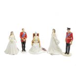 A collection of ceramic figures featuring the British Royal Family, including Royal Doulton