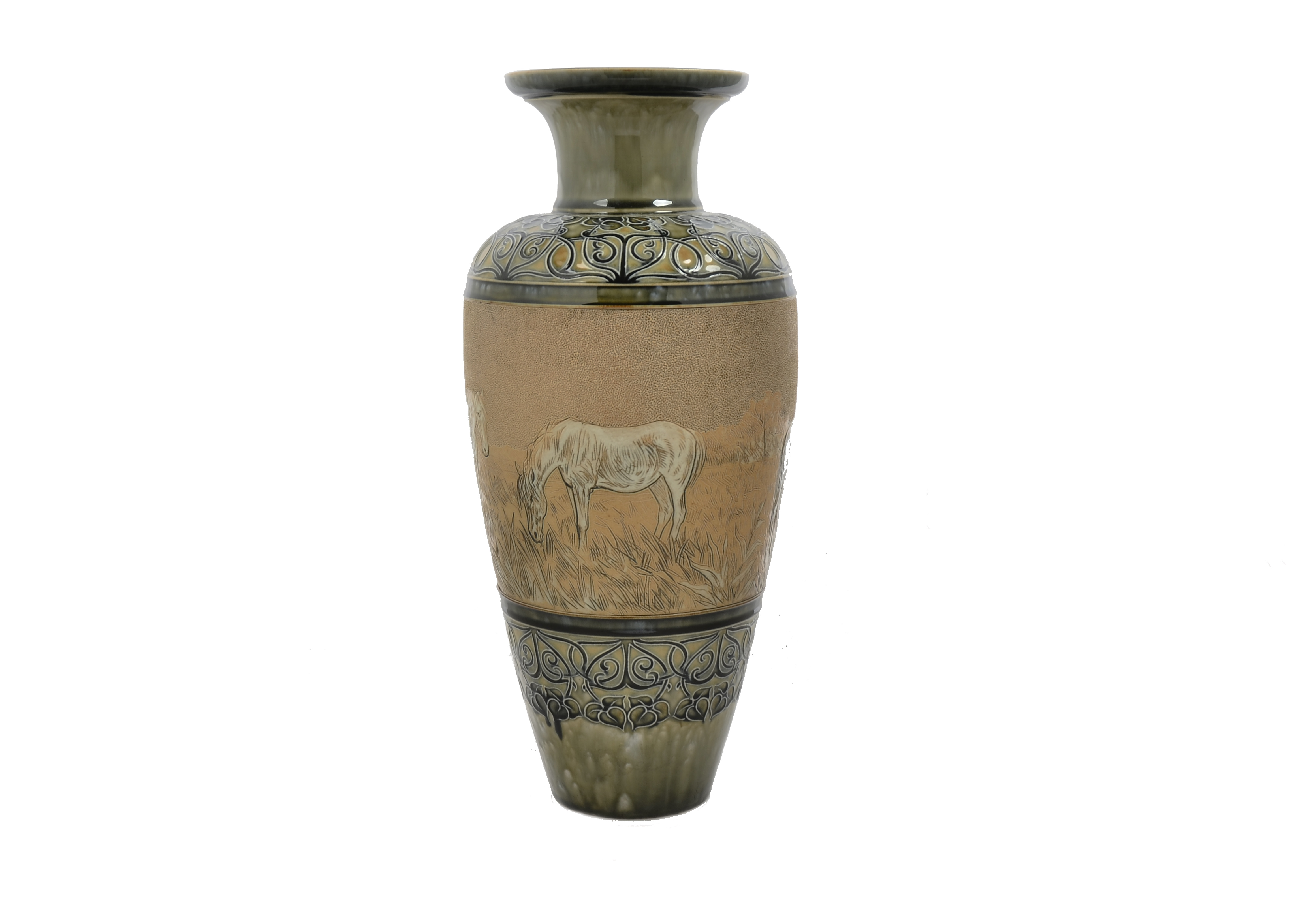 A Royal Doulton stoneware vase by Hannah Barlow, of ovoid form, incised with a number of horses,