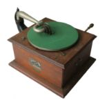 A hornless gramophone, Victor VV IV, with Victor Exhibition soundbox, oak case and supplier's