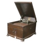 A table grand gramophone, HMV Model 127, in oak case (soundbox replaced; motor runs, no waste needle