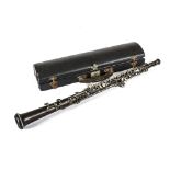 Oboe, old wooden oboe stamped Cabart, Paris, possibly B & H, in sound condition with no obvious