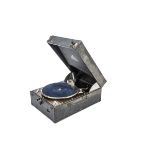 A portable gramophone, Columbia Model 202, with 15A soundbox and nickel fittings (case dirty but