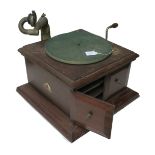 A hornless gramophone, HMV Model 1A, with Exhibition soundbox and mahogany case, supplied by E.F.