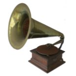 A horn Gramophone, G & T Monarch Junior, with G & T Exhibition soundbox and witch's hat brass horn -