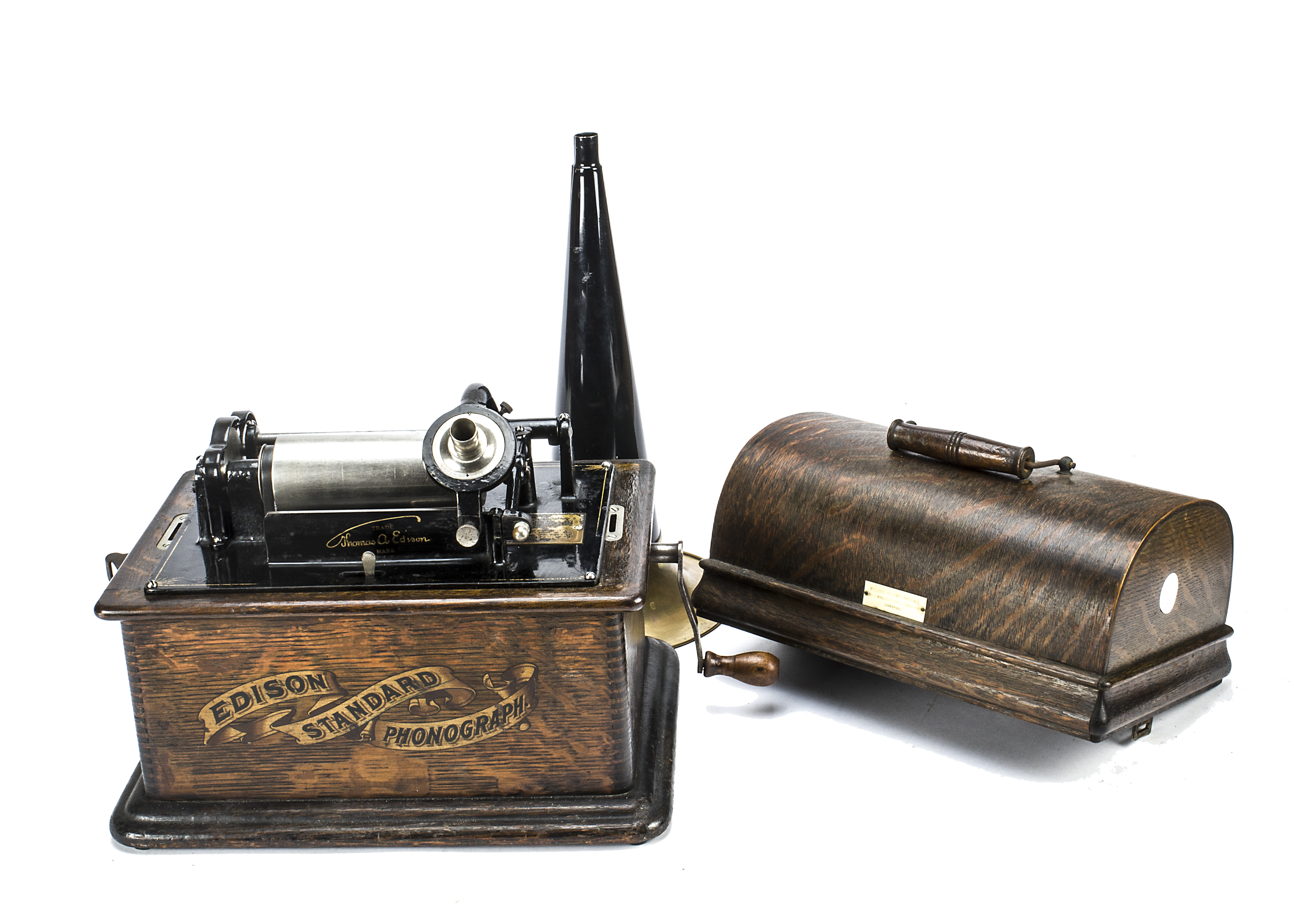 An Edison phonograph, Standard Model B, No. S280645, with C reproducer, modern witch's hat horn