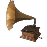 A horn gramophone, Zonophone New Compton, with Zonophone Exhibition soundbox, Gibson arm and