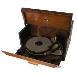 Four record players, HMV Model 2127 with pull-out deck and self-opening half-lid, autochange deck