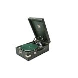 A portable gramophone, HMV Model 102b, in green case with 5A soundbox, c. 1934 ( lacking record