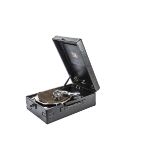 A portable gramophone, HMV Model 102, early model with Universal automatic brake and later 5B