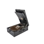 A portable gramophone, HMV Model 101C (first side-wind version), with No 4 soundbox, supplied by