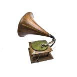 A Victor horn gramophone, Type D, with Victor Exhibition soundbox, triple-spring bevel-drive