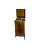 A cabinet gramophone, A New Tosca Pathéphone, in bow-fronted Sheraton-style mahogany case, with