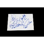 Deep Purple Signatures, card signed by Jon Lord, Ian Gillan, Ian Paice and Roger Glover - obtained