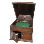 A table grand gramophone, HMV Model 6, in oak case, (no soundbox, motor runs, good overall