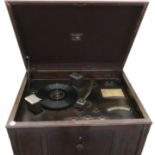 An autochange radiogram, HMV Model 531, with No 15 pick-up, wavelength dial and walnut case with lid