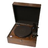 A portable record player, EMI Service model A1716, with 102-type spring motor and electric pick-