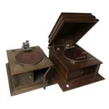 Three gramophones, A Selby table grand with Selby Imperial soundbox (motor runs); and two Academy