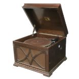 A table grand gramophone, HMV Model 130, in oak case, with pick-up in place of tone-arm (motor runs,