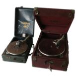 Two portable gramophones, a Columbia 100 in re-covered case, now with chrome 15A soundbox; and a