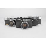 Three Japanese 35mm Rangefinder Cameras, a Yashica M camera, a Minolta AL camera and a Minolta Hi-