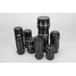 A Group of SLR Lenses, a TAYIR-33 300mm f/4.5 and a MIR-3 65mm f/3.5 medium format USSR lenses,
