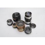 Various Lenses, including a Fujita 135mm f/4.5 F C lens, Industar 58mm f/2 Helios lens, Busch