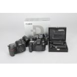 A Group of Nikon and Canon Bodies, comprising a Canon D60 body, with battery, battery grip BG-ED3,